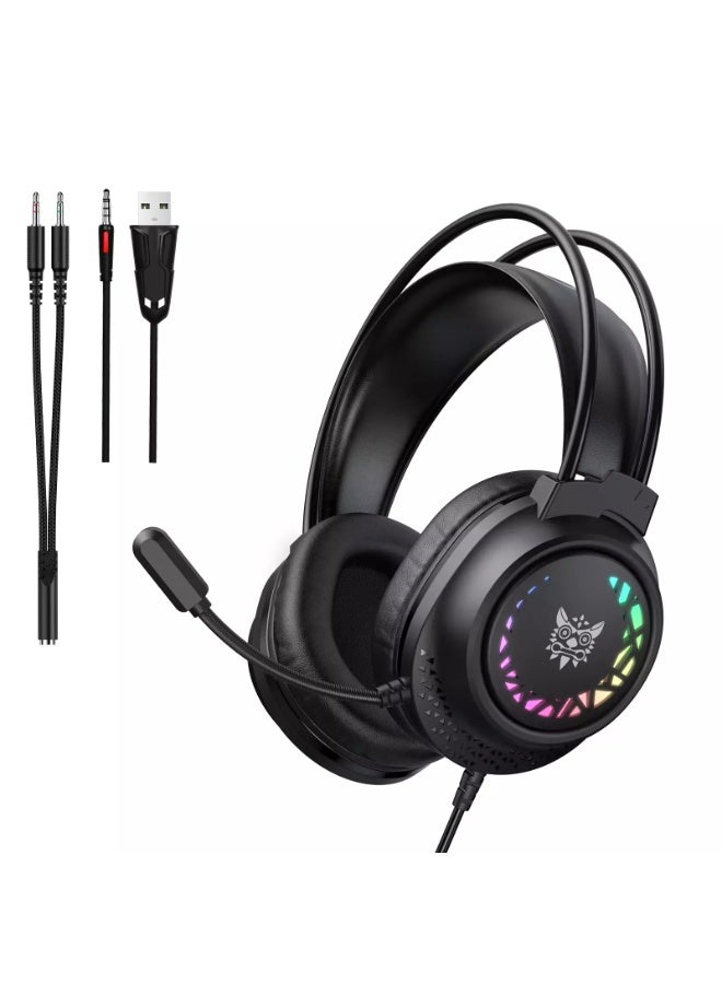 onikuma X92 RGB Wired Gaming Headset with 3D Surround Sound and Noise Cancelling Microphone, 50mm Custom Drivers, Comfortable Over-Ear Design with Adaptive Headband for PC, Laptop and Mobile Devices - Image 1